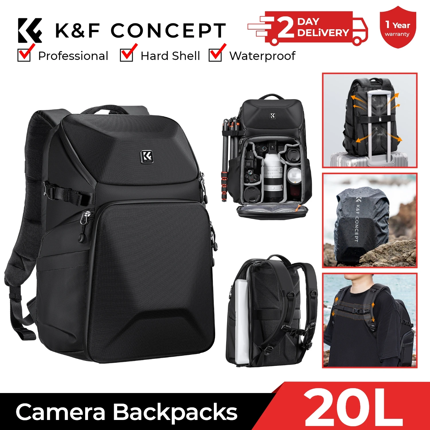 Laptop Bag Waterproof - حقيبة ظهر للكاميرا من K&F CONCEPT