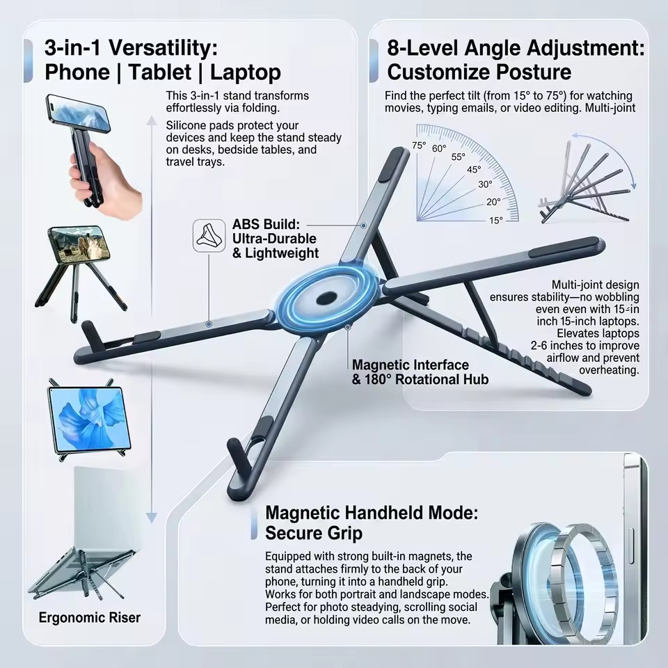 Laptop Accessories Table - حامل هاتف مغناطيسي محمول وعصا سيلفي