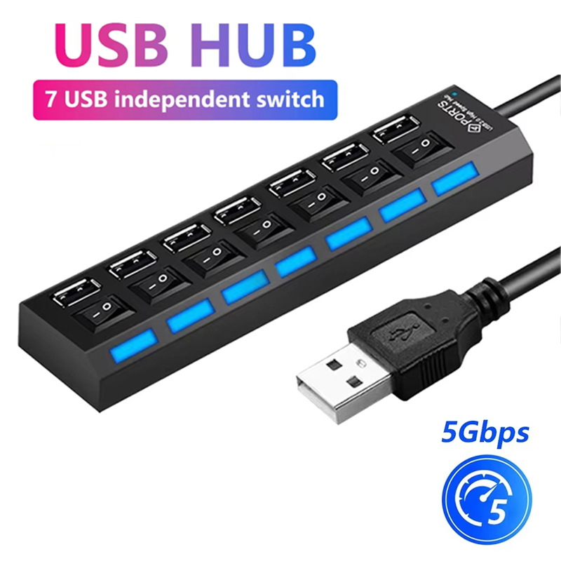 Laptop Office Accessories - موزع USB 2.0 بـ 7 منافذ